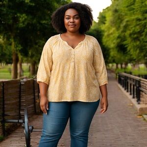 Avenue Womens Top Blouse 26/28 100% Cotton White W Orange Yellow Boho , Beach